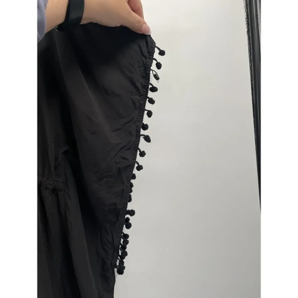 Wave Zone S/M Kaftan Swim Cover Up Womens Black Excellent Pom Pom‎ Trim Rayon